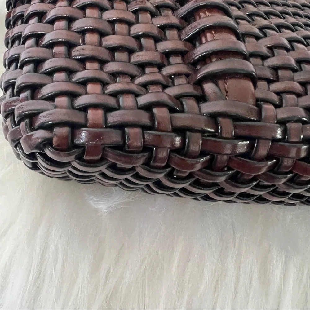Vintage 90’s Nine West Brown Woven Weaved Leather Boho Retro HandBag Pocketbook - Picture 4 of 15
